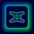Glowing neon line Gemini zodiac sign icon isolated on black background. Astrological horoscope collection. Colorful