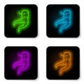 Glowing neon line Ginger root icon isolated on white background. Black square button. Vector Royalty Free Stock Photo