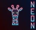 Glowing neon line Giraffe head icon isolated on black background. Animal symbol. Colorful outline concept. Vector