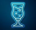 Glowing neon line Glass of beer icon isolated on blue background. Vector Royalty Free Stock Photo