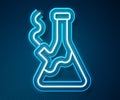 Glowing neon line Glass bong for smoking marijuana or cannabis icon isolated on blue background. Vector