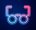 Glowing neon line Glasses icon isolated on blue background. Eyeglass frame symbol. Vector