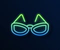 Glowing neon line Glasses icon isolated on blue background. Eyeglass frame symbol. Vector