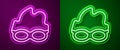 Glowing neon line Glasses for swimming icon isolated on purple and green background. Swimming goggles. Diving underwater Royalty Free Stock Photo