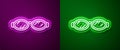 Glowing neon line Glasses for swimming icon isolated on purple and green background. Goggles sign. Diving underwater Royalty Free Stock Photo