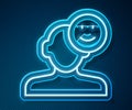 Glowing neon line Good mood icon isolated on blue background. Vector