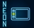 Glowing neon line Graphic tablet icon isolated on black background. Colorful outline concept. Vector Illustration Royalty Free Stock Photo