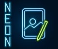 Glowing neon line Graphic tablet icon isolated on black background. Colorful outline concept. Vector Illustration Royalty Free Stock Photo