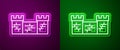 Glowing neon line Great wall of China icon isolated on purple and green background. Vector