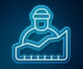 Glowing neon line Growth of homeless icon isolated on blue background. Homelessness problem. Vector