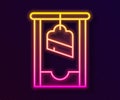 Glowing neon line Guillotine medieval execution icon isolated on black background. Vector
