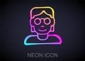 Glowing neon line Hacker or coder icon isolated on black background. Programmer developer working on code, coding Royalty Free Stock Photo