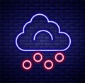 Glowing neon line Hail cloud icon isolated on brick wall background. Colorful outline concept. Vector