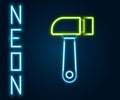 Glowing neon line Hammer icon isolated on black background. Tool for repair. Colorful outline concept. Vector