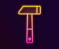 Glowing neon line Hammer icon isolated on black background. Tool for repair. Vector