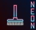 Glowing neon line Handle broom icon isolated on black background. Cleaning service concept. Colorful outline concept