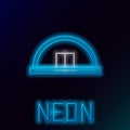 Glowing neon line Hangar icon isolated on black background. Colorful outline concept. Vector