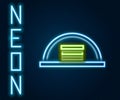 Glowing neon line Hangar icon isolated on black background. Colorful outline concept. Vector Illustration