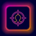 Glowing neon line Head hunting concept icon isolated on black background. Business target or Employment sign. Human