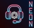 Glowing neon line Headphones icon isolated on black background. Support customer service, hotline, call center, faq Royalty Free Stock Photo