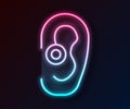 Glowing neon line Hearing aid icon isolated on black background. Hearing and ear. Vector