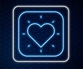 Glowing neon line Heart icon isolated on brick wall background. Romantic symbol linked, join, passion and wedding. Happy