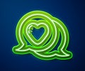 Glowing neon line Heart in speech bubble icon isolated on blue background. Vector Royalty Free Stock Photo