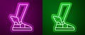 Glowing neon line Hermes sandal icon isolated on purple and green background. Ancient greek god Hermes. Running shoe