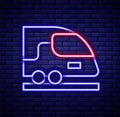 Glowing neon line High-speed train icon isolated on brick wall background. Railroad travel and railway tourism. Subway Royalty Free Stock Photo