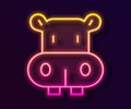 Glowing neon line Hippo or Hippopotamus icon isolated on black background. Animal symbol. Vector