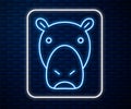 Glowing neon line Hippo or Hippopotamus icon isolated on brick wall background. Animal symbol. Vector Royalty Free Stock Photo