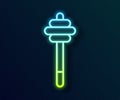 Glowing neon line Honey dipper stick icon isolated on black background. Honey ladle. Vector