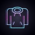 Glowing neon line Hoodie icon isolated on black background. Hooded sweatshirt. Vector