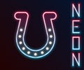 Glowing neon line Horseshoe icon isolated on black background. Colorful outline concept. Vector Illustration