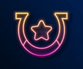 Glowing neon line Horseshoe icon isolated on black background. Vector