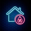 Glowing neon line House humidity icon isolated on brick wall background. Weather and meteorology, thermometer symbol Royalty Free Stock Photo