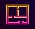 Glowing neon line House plan icon isolated on black background. Vector Illustration Royalty Free Stock Photo