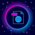 Glowing neon line HTML file document. Download html button icon isolated on black background. HTML file symbol. Markup Royalty Free Stock Photo