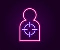 Glowing neon line Human target sport for shooting icon isolated on black background. Clean target with numbers for Royalty Free Stock Photo