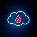 Glowing neon line Humidity icon isolated on brick wall background. Weather and meteorology, cloud, thermometer symbol Royalty Free Stock Photo