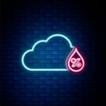 Glowing neon line Humidity icon isolated on brick wall background. Weather and meteorology, cloud, thermometer symbol Royalty Free Stock Photo