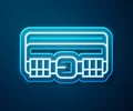 Glowing neon line Hunting cartridge belt with cartridges icon isolated on blue background. Bandolier sign. Hunter Royalty Free Stock Photo
