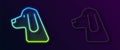 Glowing neon line Hunting dog icon isolated on black background. Vector
