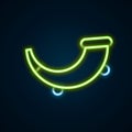 Glowing neon line Hunting horn icon isolated on black background. Colorful outline concept. Vector