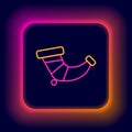 Glowing neon line Hunting horn icon isolated on black background. Colorful outline concept. Vector