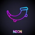 Glowing neon line Hunting horn icon isolated on black background. Vector