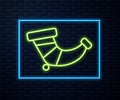 Glowing neon line Hunting horn icon isolated on brick wall background. Vector Royalty Free Stock Photo