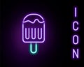 Glowing neon line Ice cream on stick icon isolated on black background. Sweet symbol. Colorful outline concept. Vector Royalty Free Stock Photo