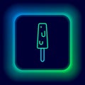 Glowing neon line Ice cream on stick icon isolated on black background. Sweet symbol. Colorful outline concept. Vector Royalty Free Stock Photo