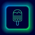 Glowing neon line Ice cream on stick icon isolated on black background. Sweet symbol. Colorful outline concept. Vector Royalty Free Stock Photo